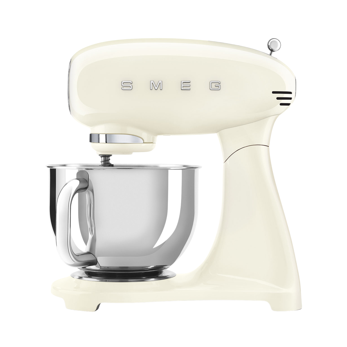Batteur sur socle crème Smeg à tête inclinable 5 pintes design rétro des années 50 avec accessoires essentiels