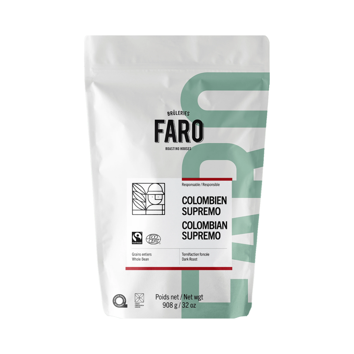 Café moulu équitable et biologique Colombien Supremo 908 g - Faro 