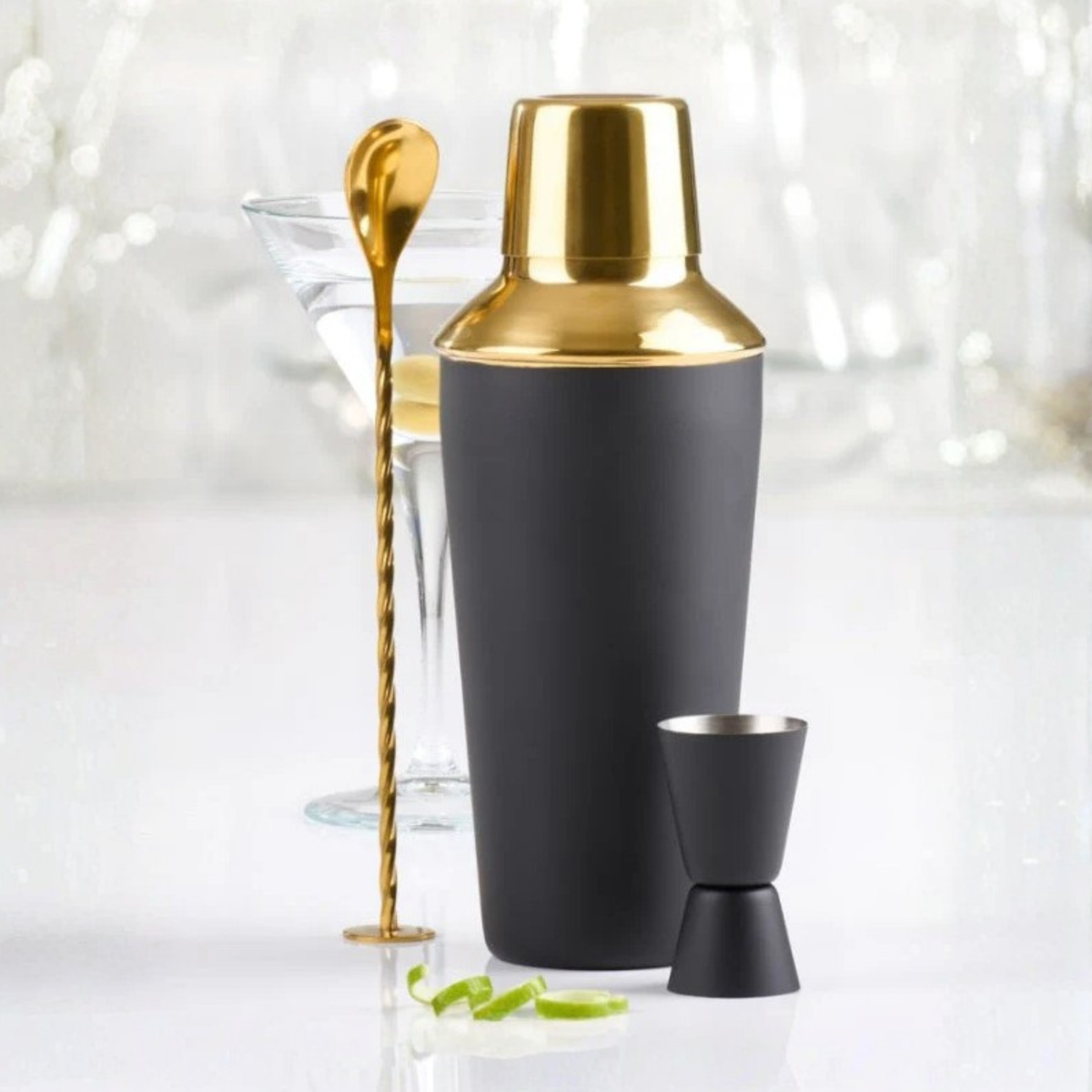 Ensemble à cocktail en acier inoxydable noir et or 3 pièces - Trudeau