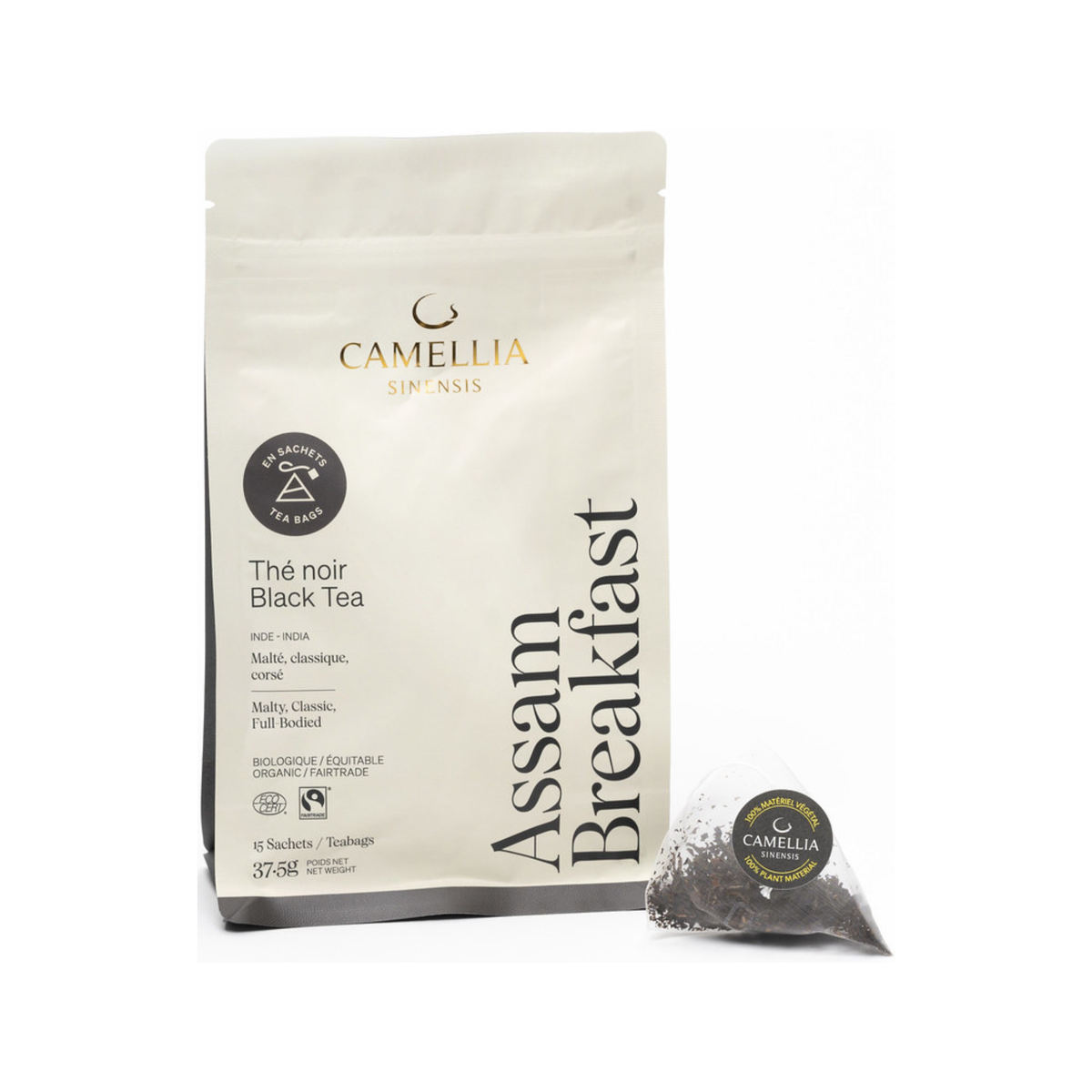Sac de 15 sachets de thé noir Assam Breakfast biologique - Camellia Sinensis