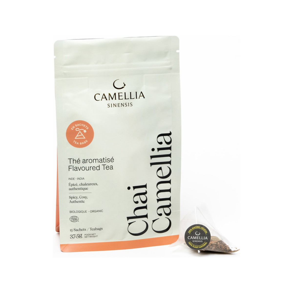 Sac de 15 sachets de thé aromatisé Chai biologique - Camellia Sinensis