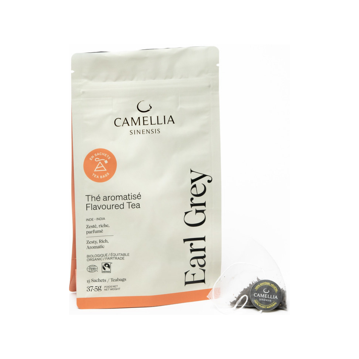 Sac de 15 sachets de thé aromatisé Earl Grey biologique - Camellia Sinensis