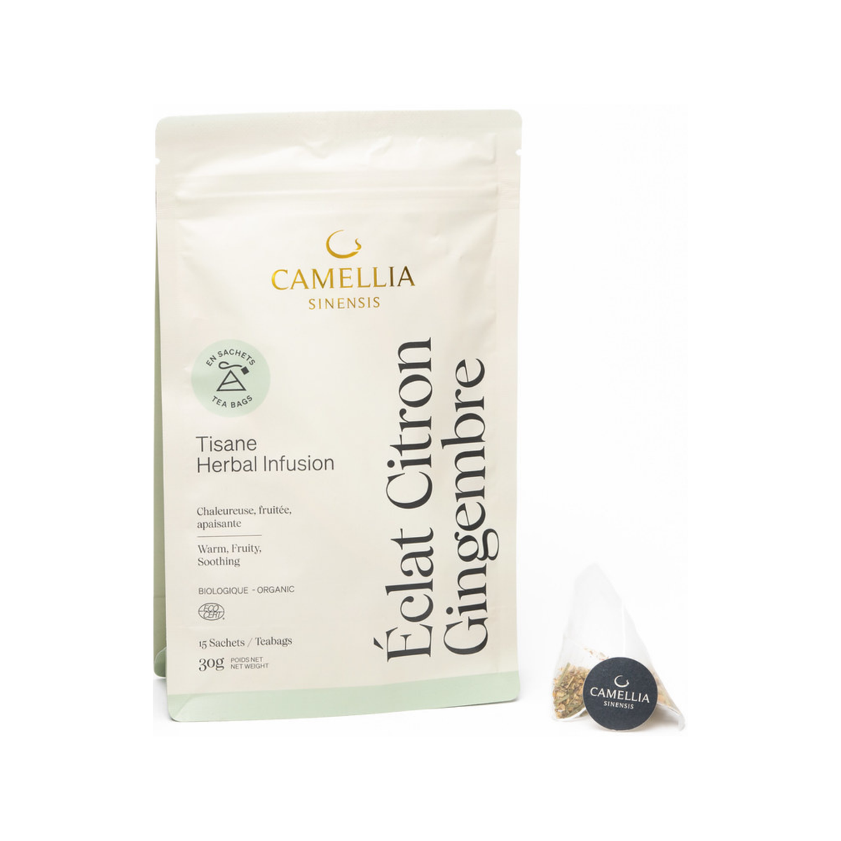 Sac de 15 sachets de tisane Éclat Citron Gingembre biologique - Camellia Sinensis