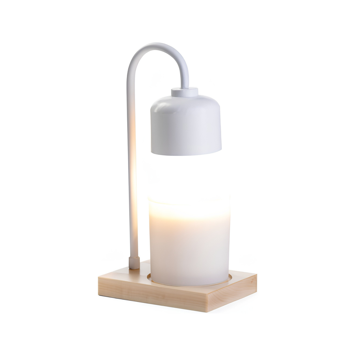 Lampe chauffe-bougie en arche blanche et bois