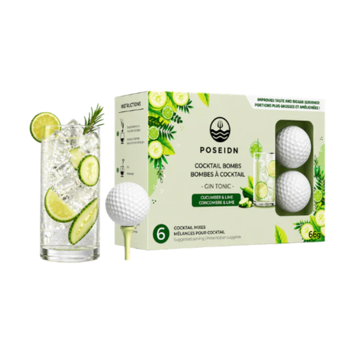 Boîte de 6 bombes à cocktail Gin Tonic concombre et lime - Poseidn