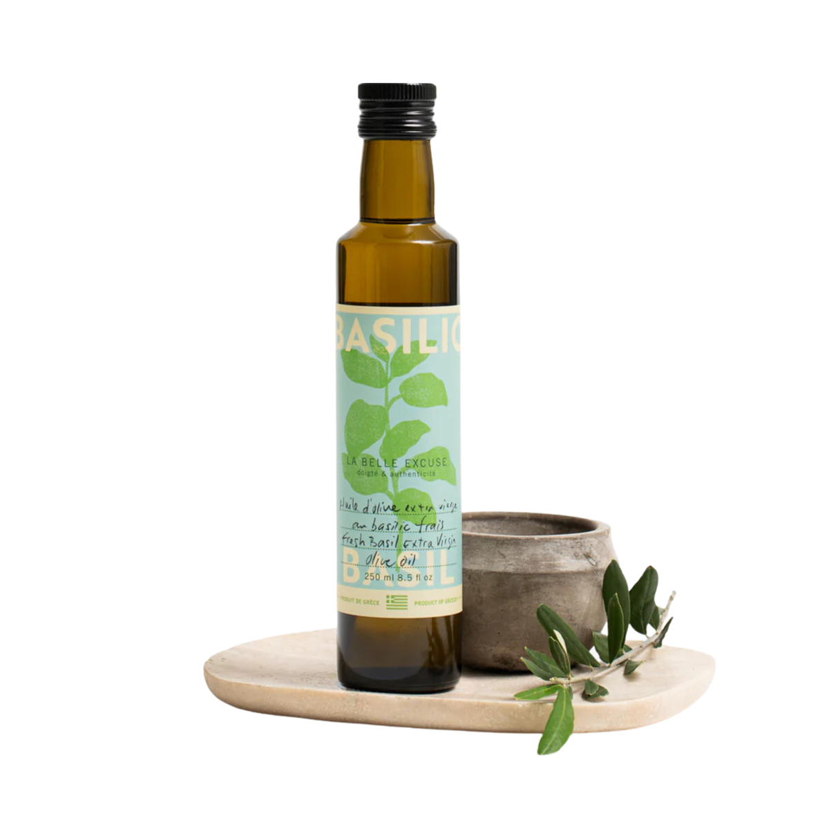 Huile d'olive extra vierge au basilic 250 ml - La Belle Excuse