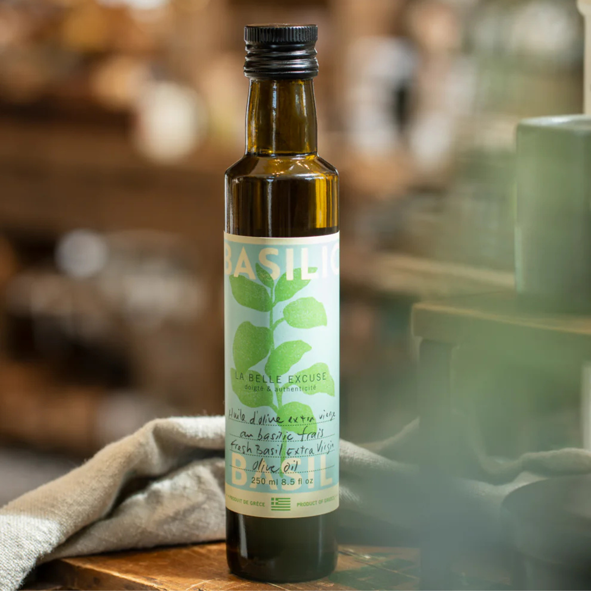 Huile d'olive extra vierge au basilic 250 ml - La Belle Excuse