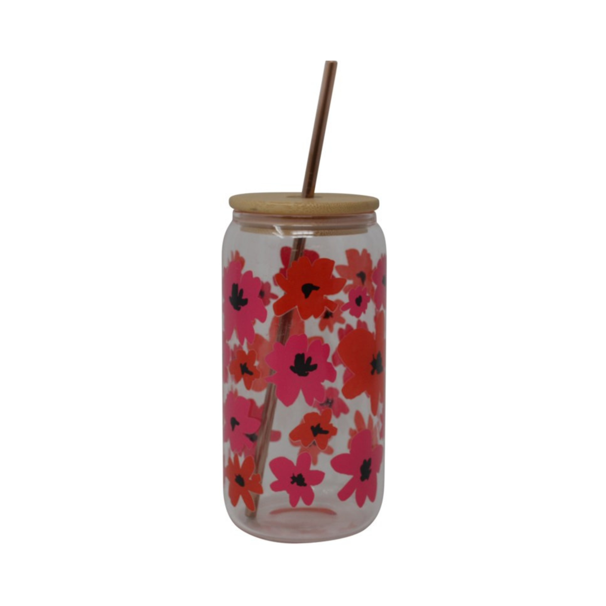 Verre avec couvercle et paille Marguerites roses 500 ml