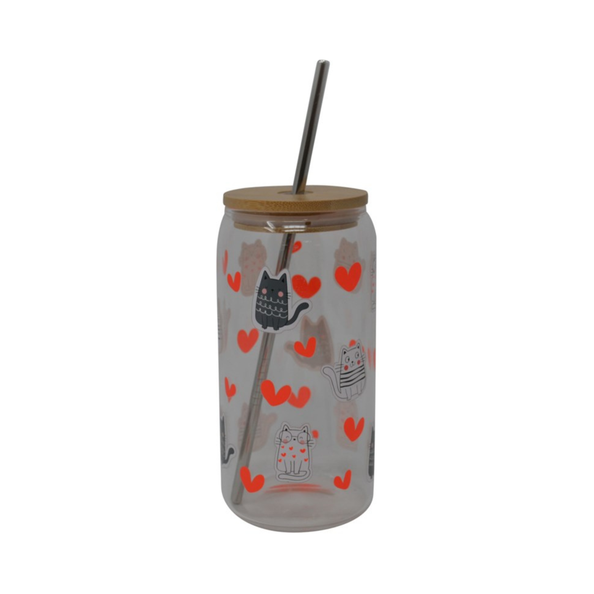 Verre avec couvercle et paille Chats et coeurs 500 ml