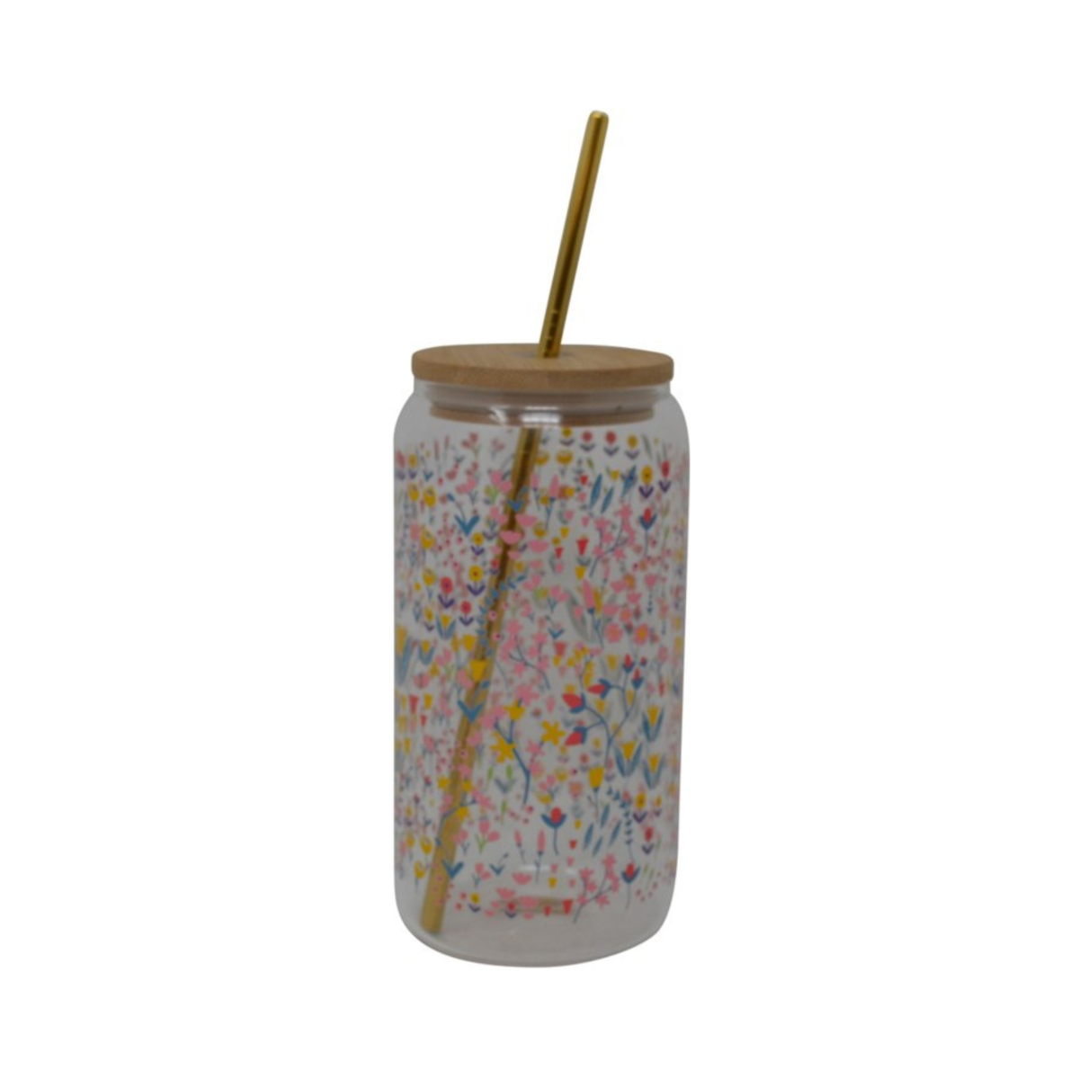 Verre avec couvercle et paille Fleurs jaunes 500 ml