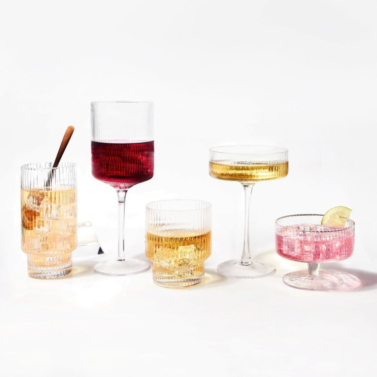 Set of 4 Ribbed Wine Glasses 340 ml - Brilliant