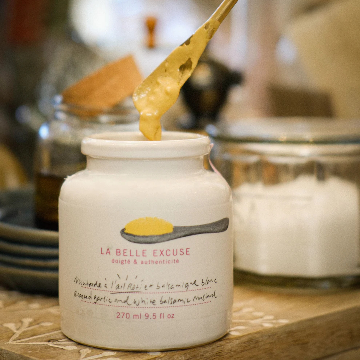 Moutarde à l'huile d'olive, ail rôti et balsamique blanc 270 ml - La Belle Excuse