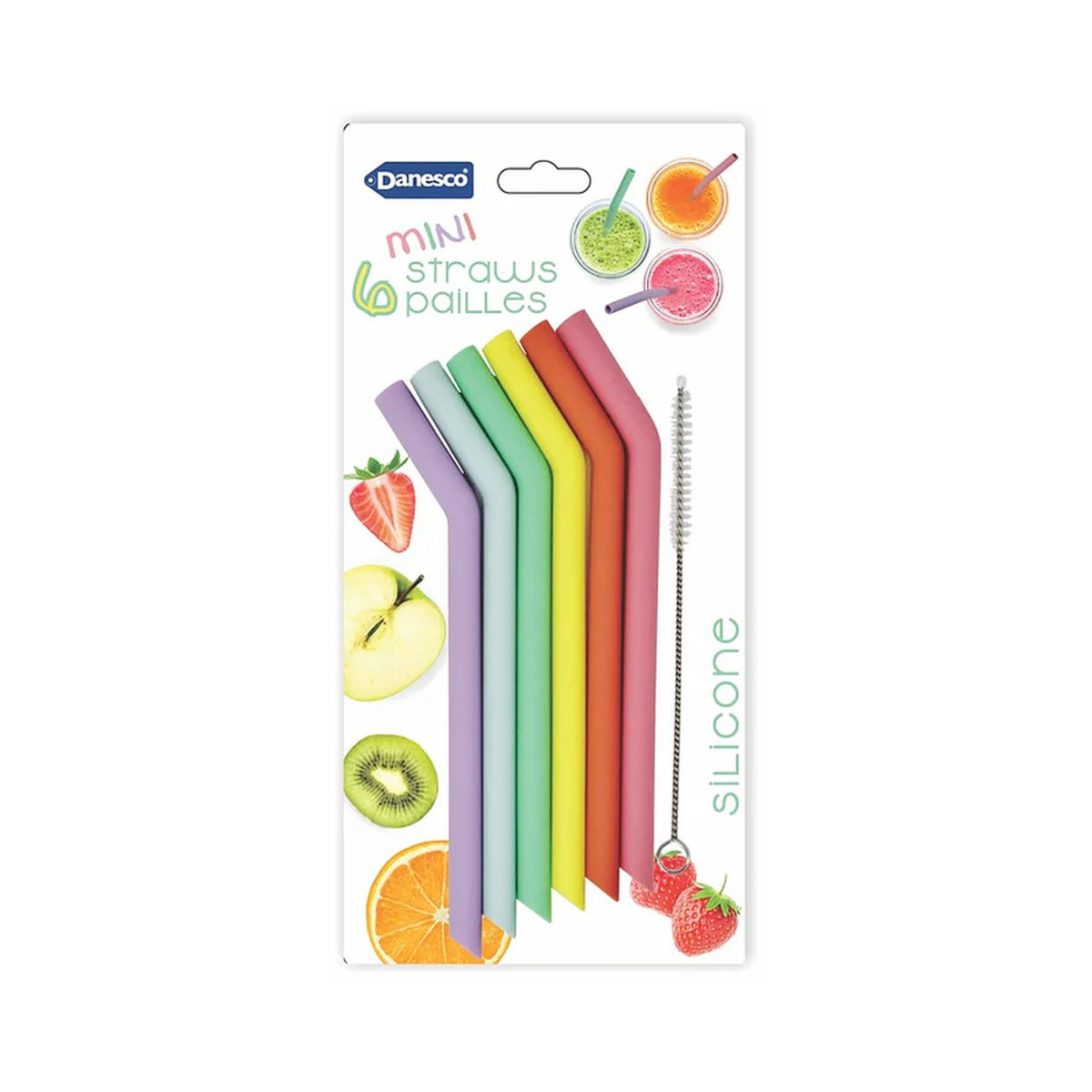 Ensemble de 6 pailles réutilisables mini en silicone 15,5 cm – Danesco