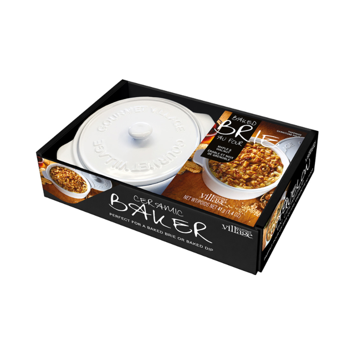 Ensemble plat de cuisson blanc avec garniture pour brie érable et noix de Grenoble - Gourmet du Village