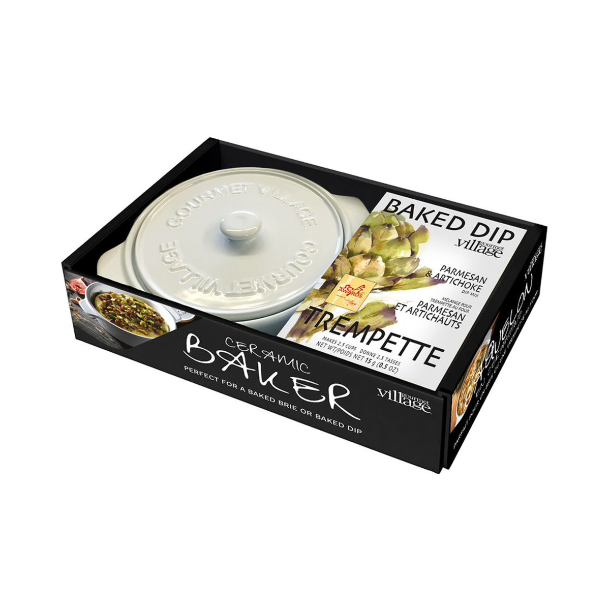 Ensemble plat de cuisson blanc avec trempette parmesan et artichaut - Gourmet du Village