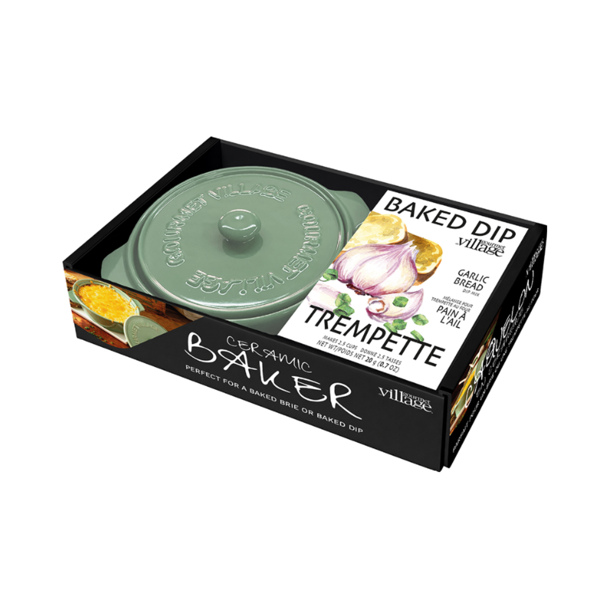 Ensemble plat de cuisson vert avec trempette pain à l'ail - Gourmet du Village