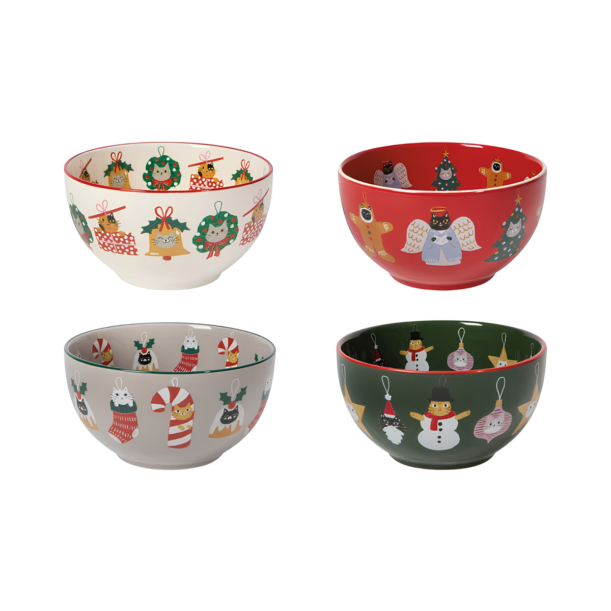 Ensemble de 4 bols en porcelaine Chats de Noël 414 ml - Danica
