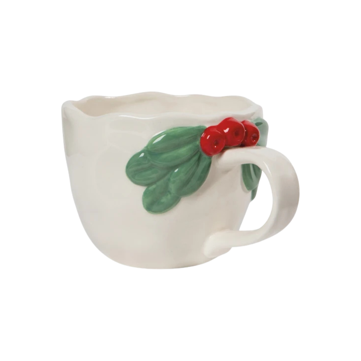 Tasse sculptée en grès blanche Gui de Noël 384 ml - Danica