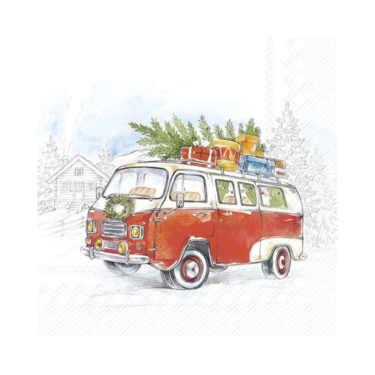 Ensemble de 20 serviettes en papier Autobus de Noël