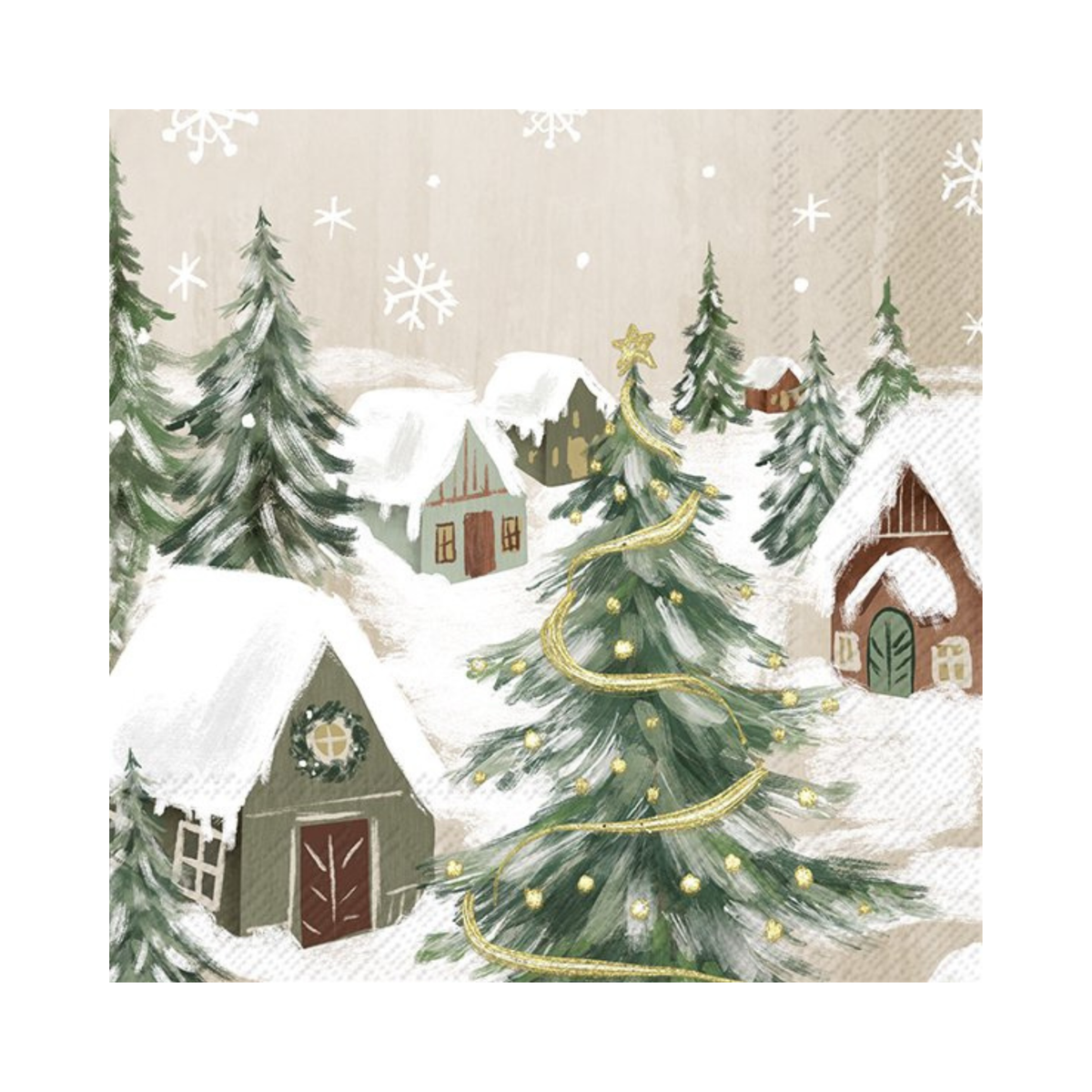 Ensemble de 20 serviettes en papier Village d'hiver crème