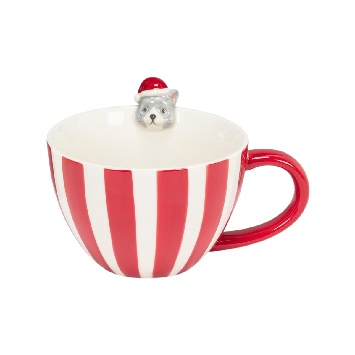 Tasse lignée blanche et rouge Chat de Noël 355 ml - Abbott