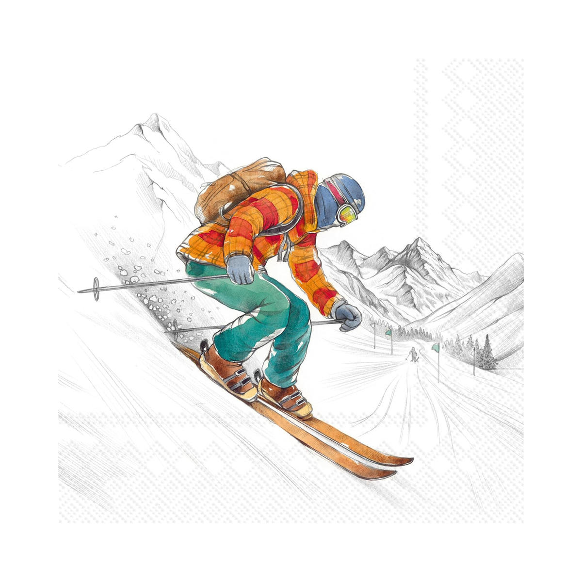 Ensemble de 20 serviettes en papier Piste de ski