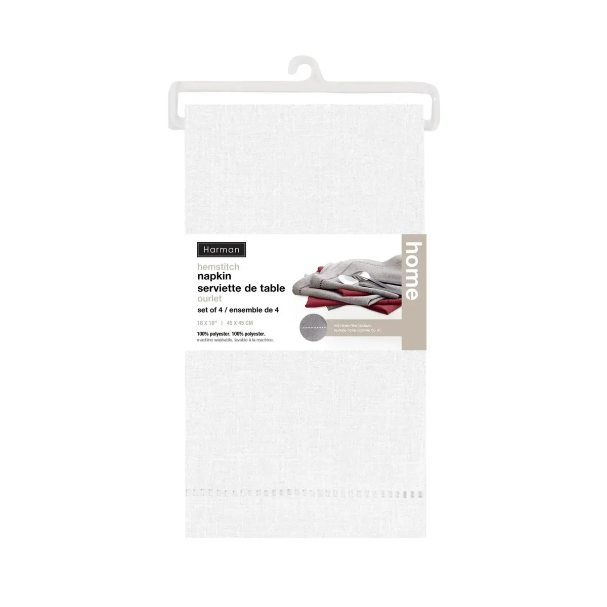 Ensemble de 4 serviettes de table effet lin blanches 18 x 18 po