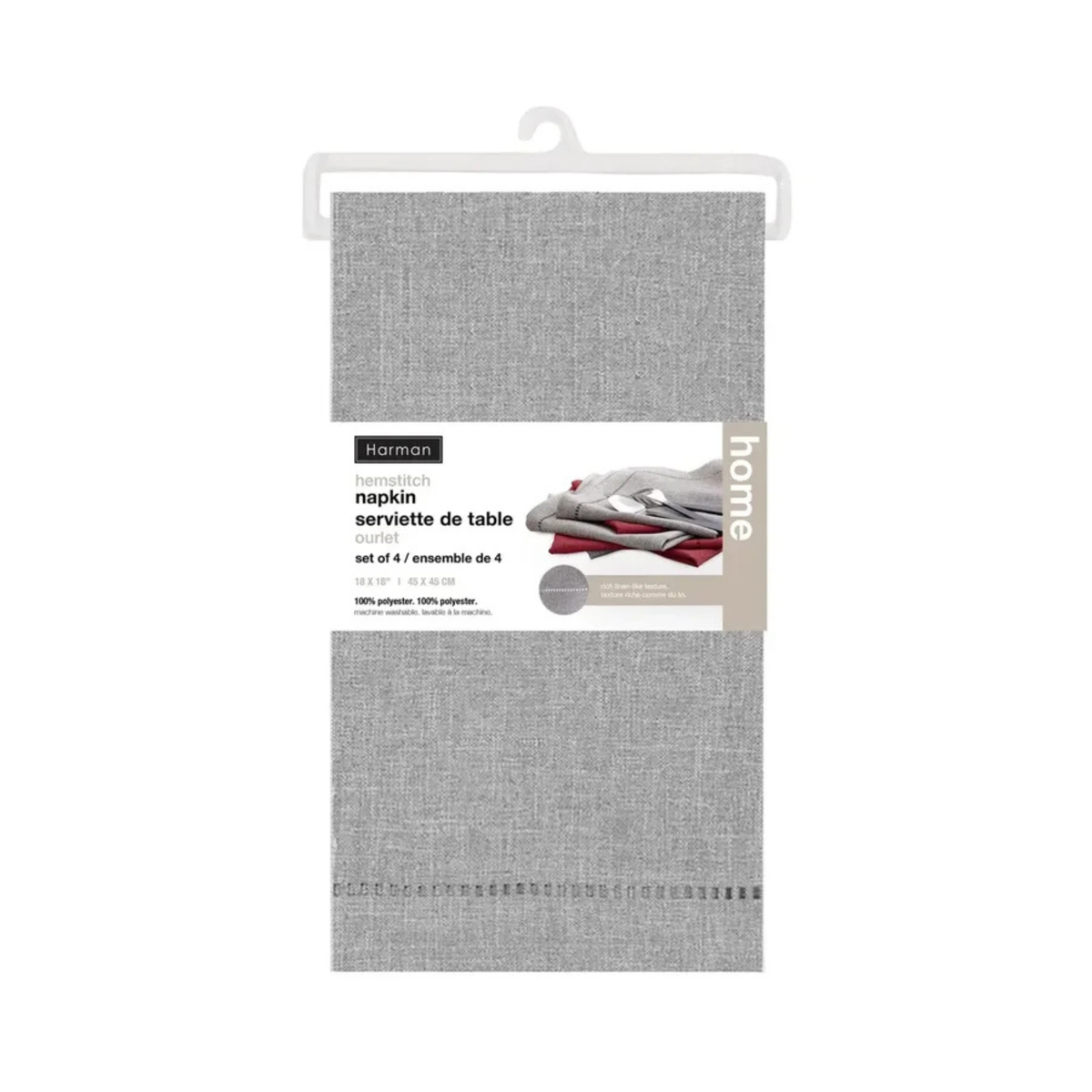 Ensemble de 4 serviettes de table effet lin grises 18 x 18 po
