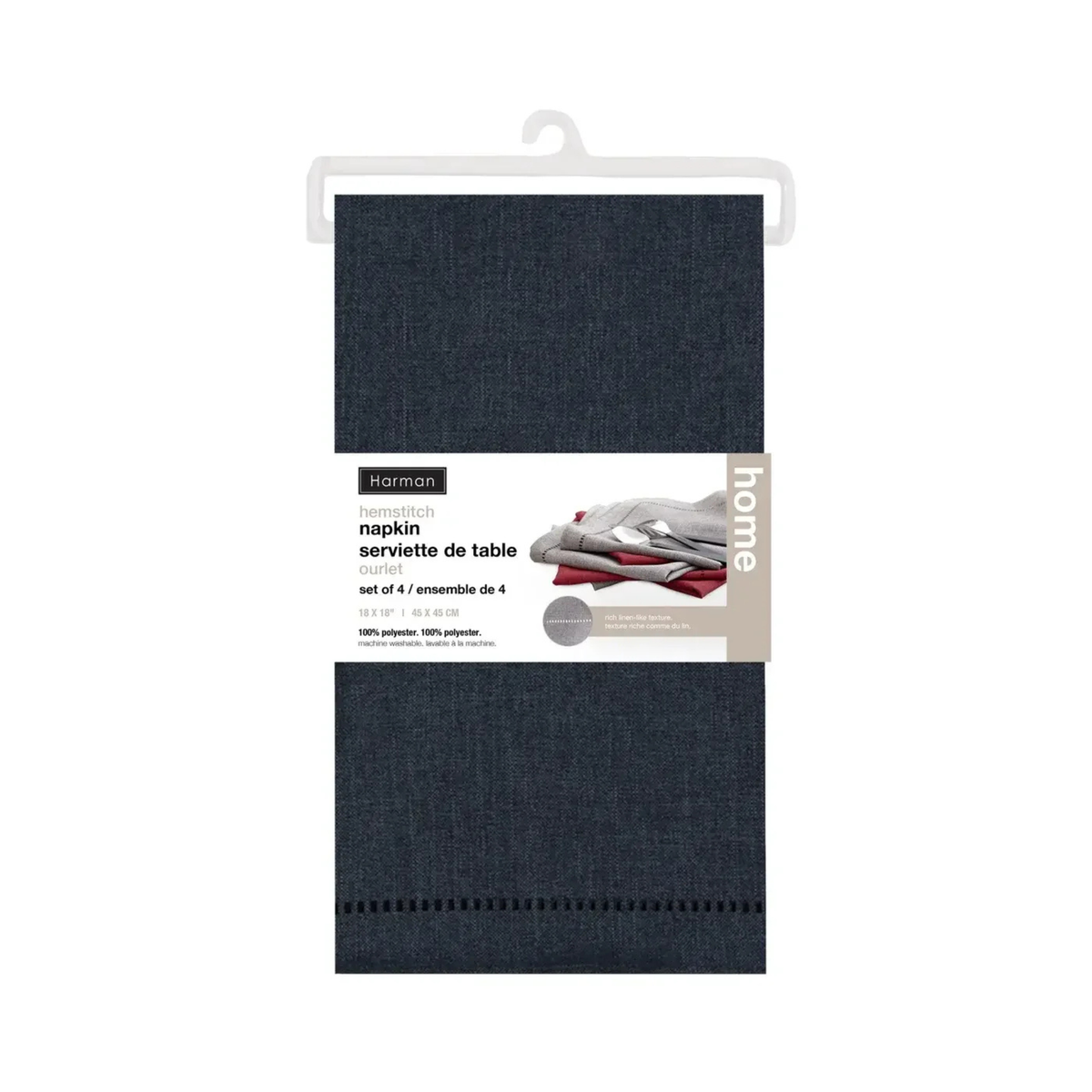 Ensemble de 4 serviettes de table effet lin bleu marine 18 x 18 po