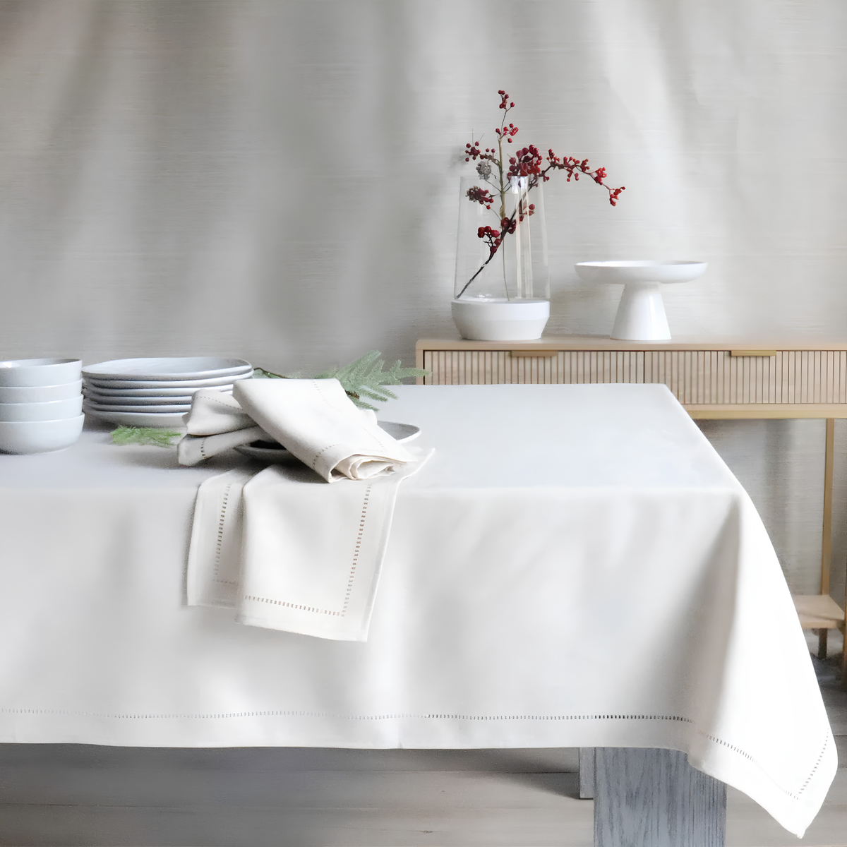 Nappe à fini en lin blanche 60 x 90 po