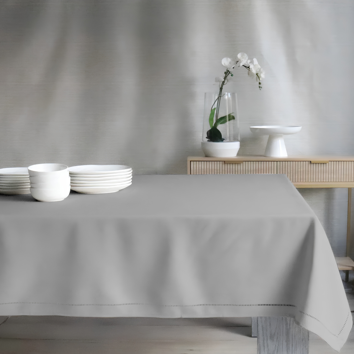 Nappe à fini en lin grise 52 x 70 po