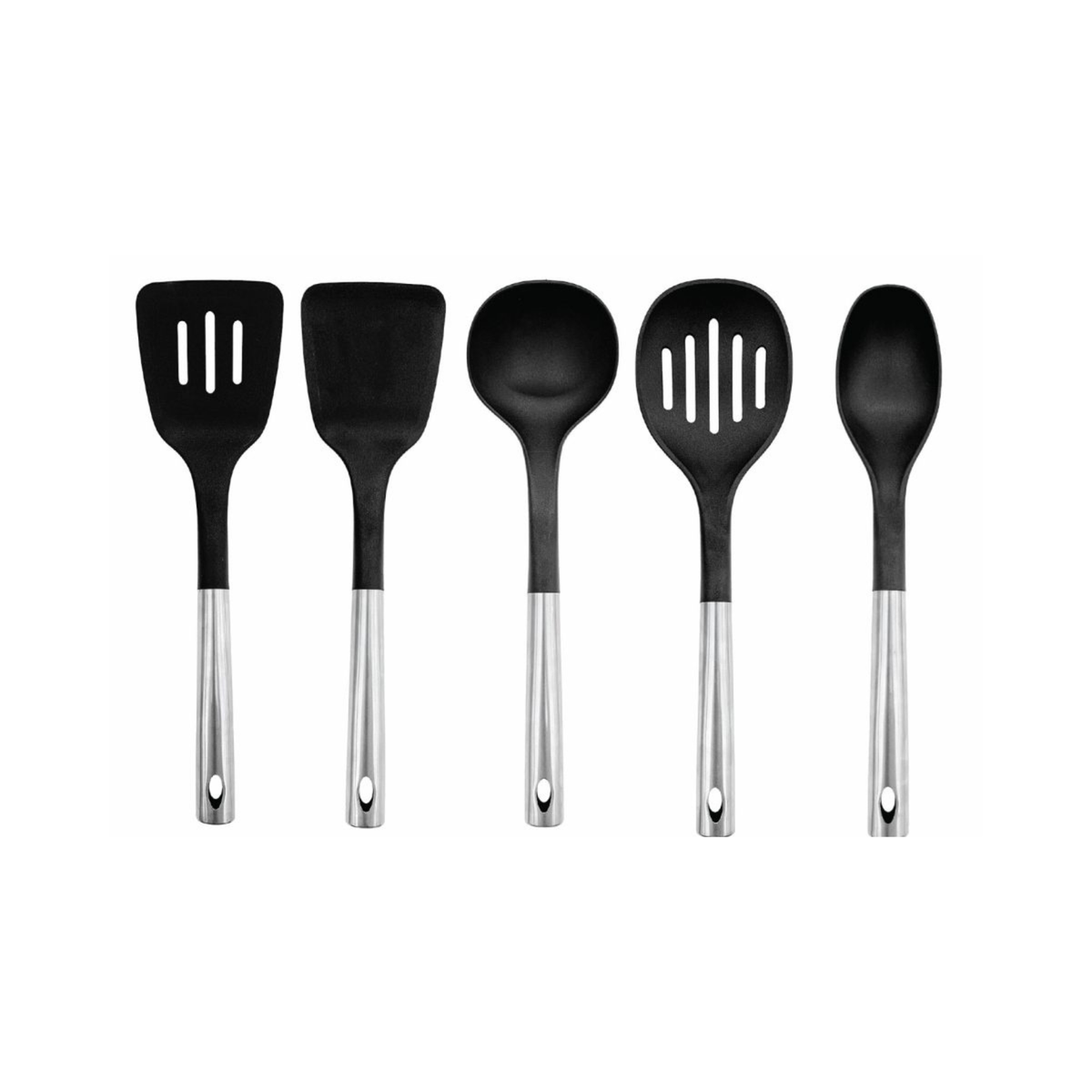 Ensemble de 5 ustensiles de cuisine en nylon et acier inoxydable