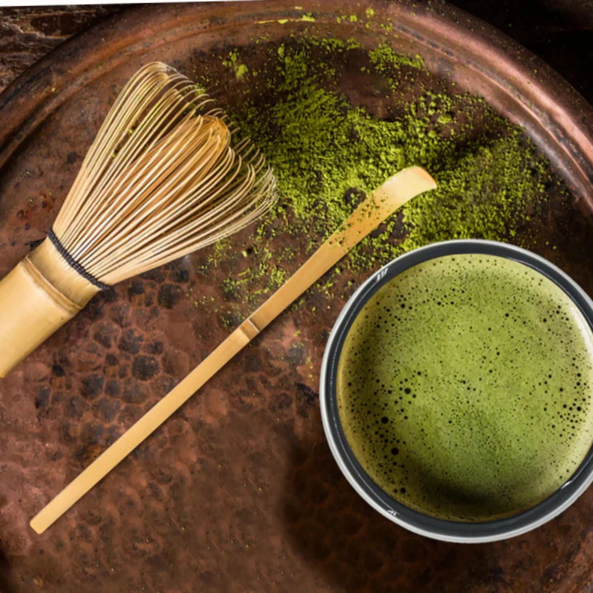 Ensemble à matcha 3 pièces CH'A Tea avec bol en céramique bicolore, fouet et cuillère en bambou pour préparation traditionnelle