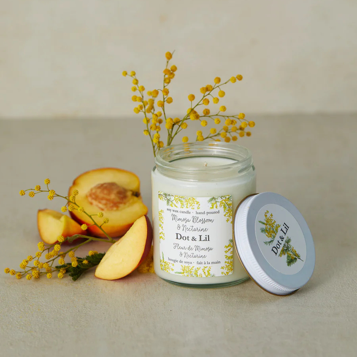 Chandelle de soya Mimosa et nectarine - Dot & Lil Dot & Lil