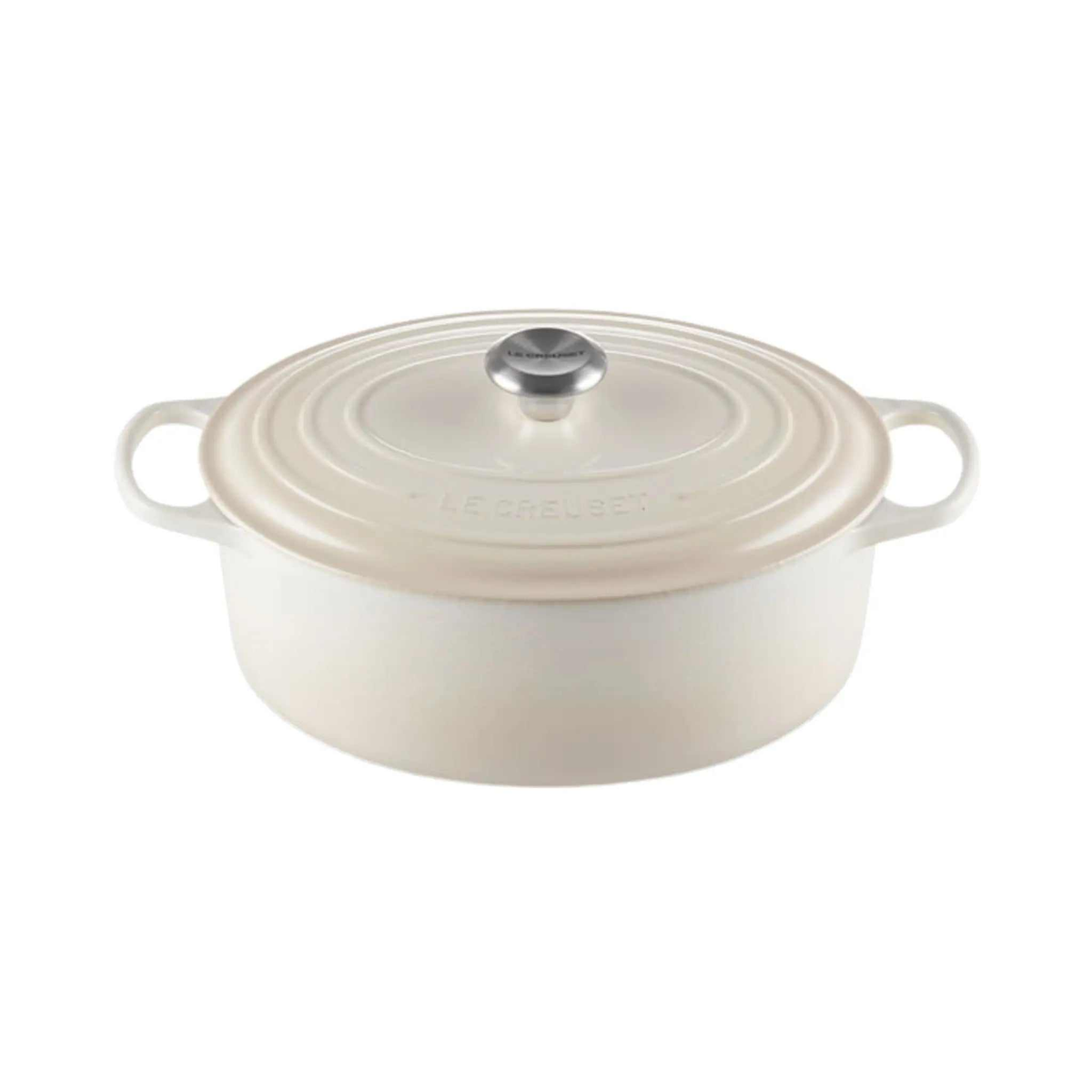 Le Creuset cocotte ovale meringue en fonte émaillée 4,7 L, compatible tous feux, four et lave-vaisselle