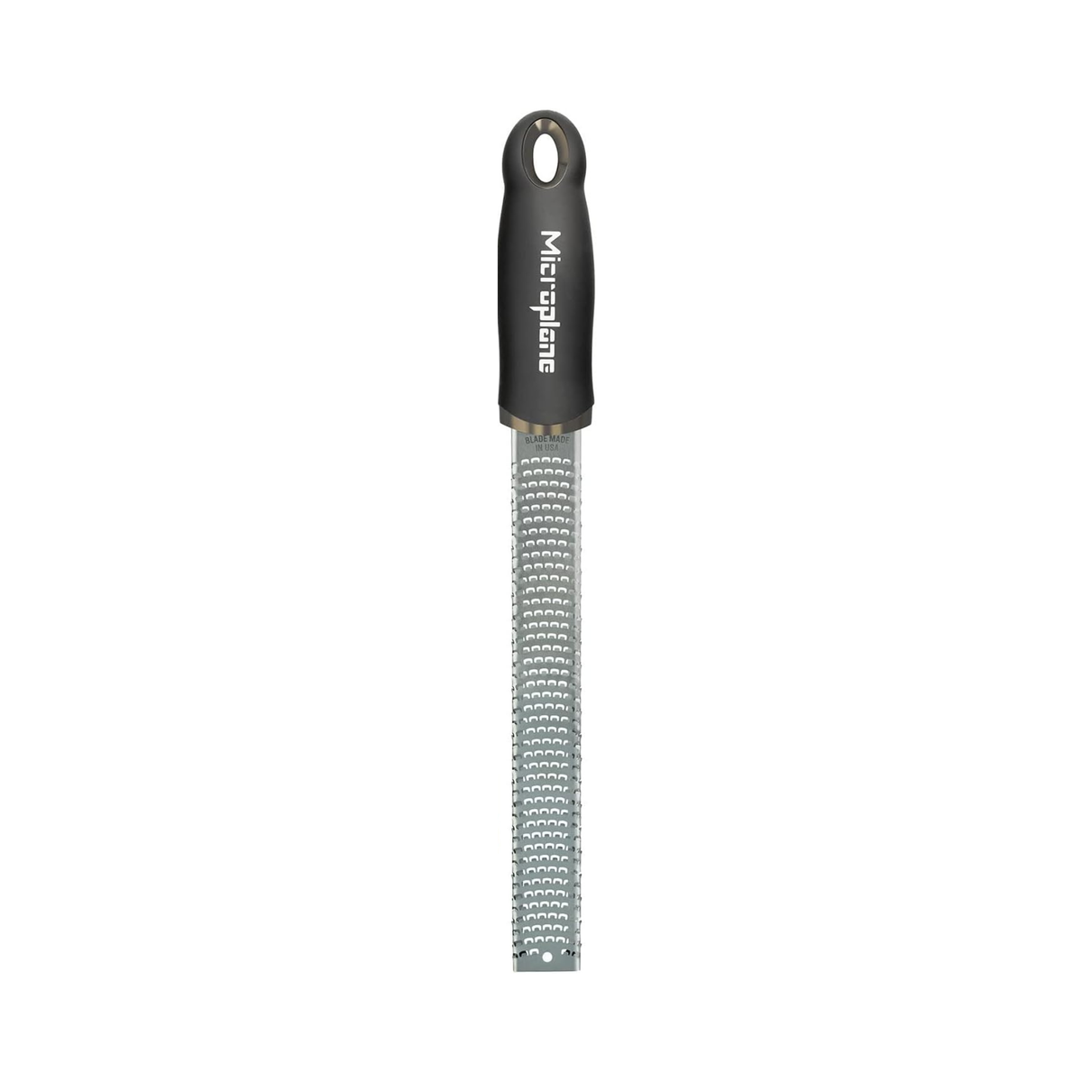 Râpe zesteur noir 32 cm en acier inoxydable pour agrumes et épices avec lame fine et embouts anti-rayures