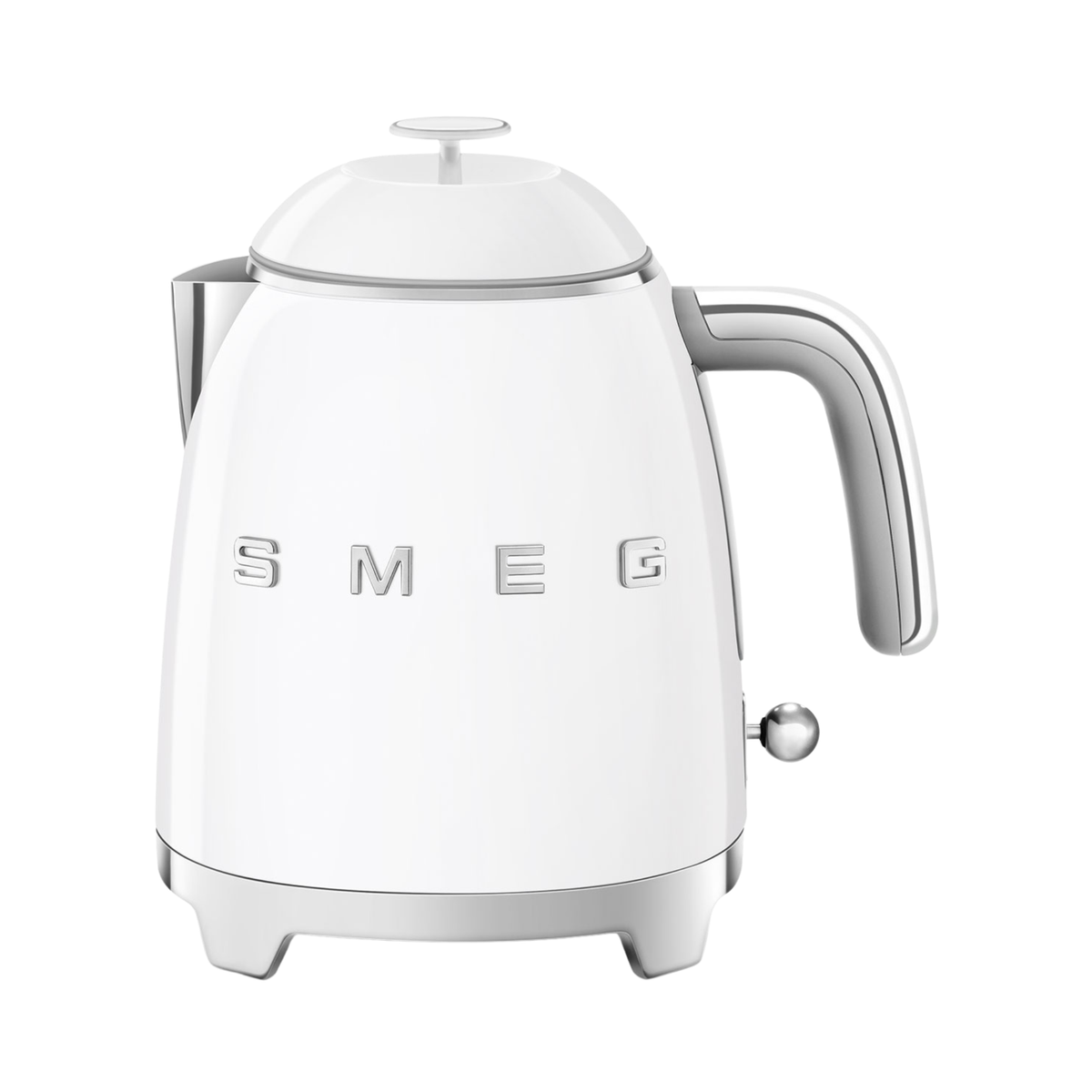 Mini bouilloire électrique blanche style années 50, capacité 0,8 L, socle rotatif 360°