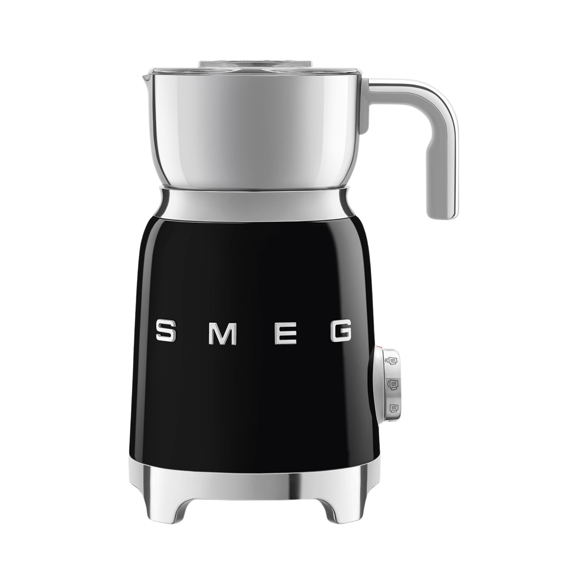 Mousseur à lait noir Smeg style années 50 avec carafe inox amovible et système à induction pour mousse légère ou dense