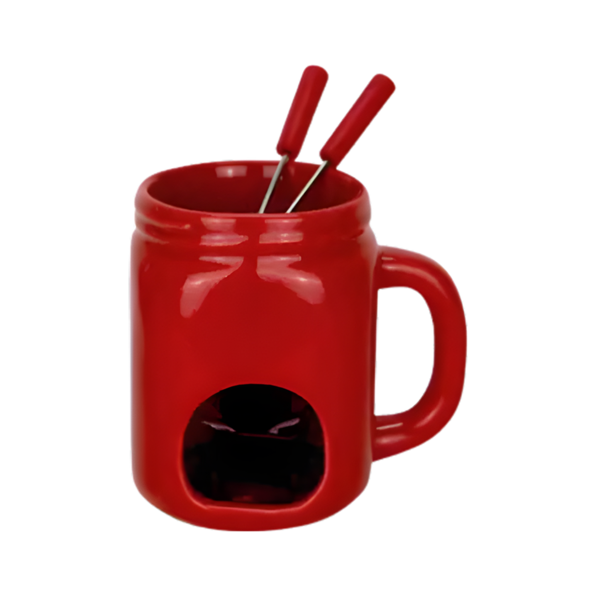 Ensemble à fondue en pot masson rouge 