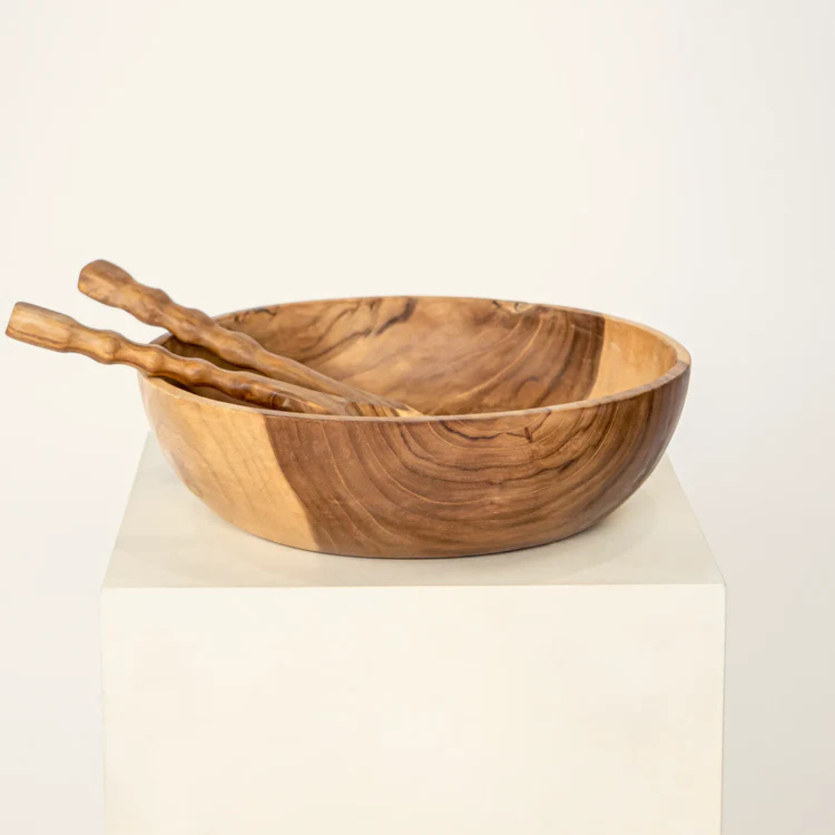 Bol à salade en bois de teck sculpté à la main avec design naturel et durable