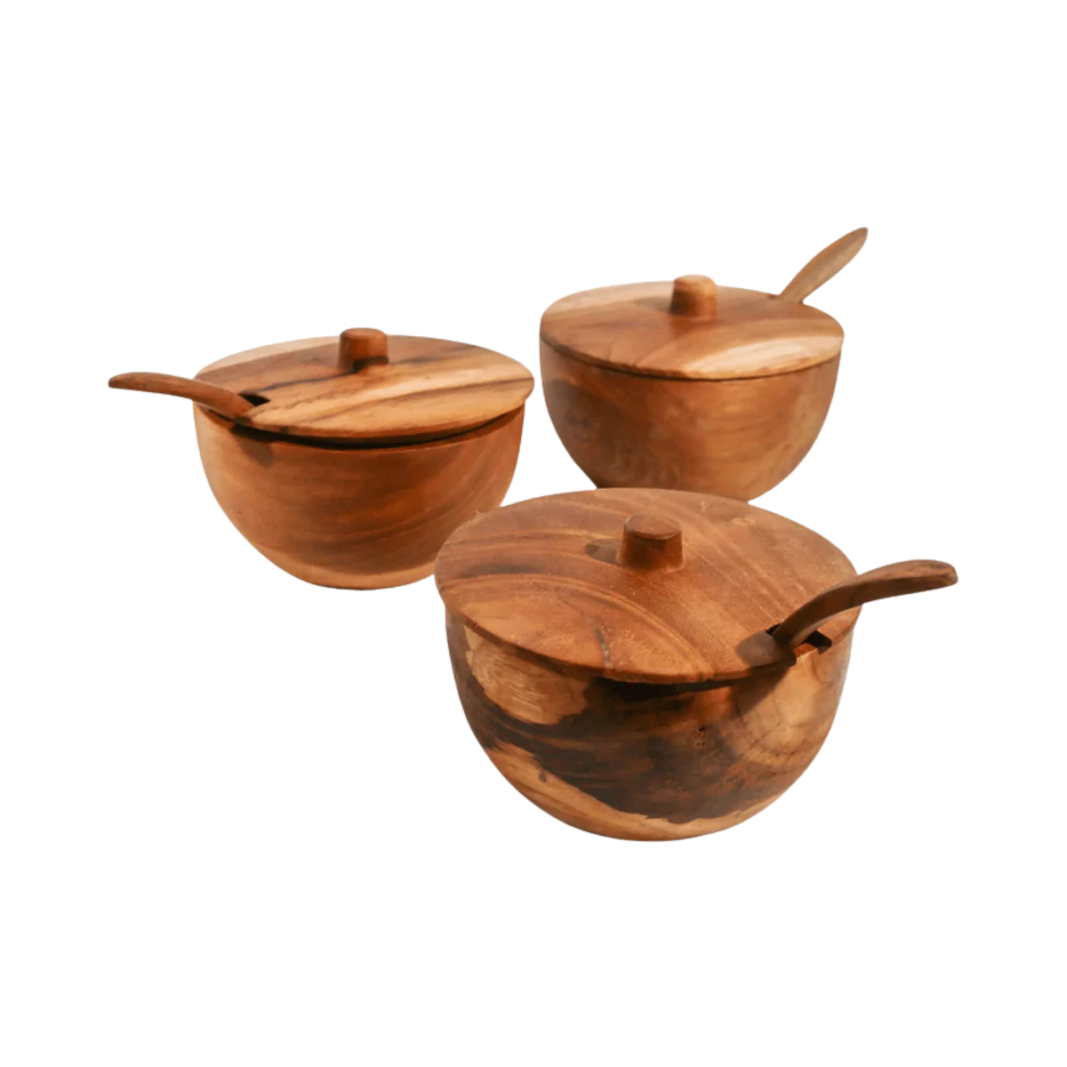 Ensemble de 3 pots à épices en bois de teck - Crusoë 