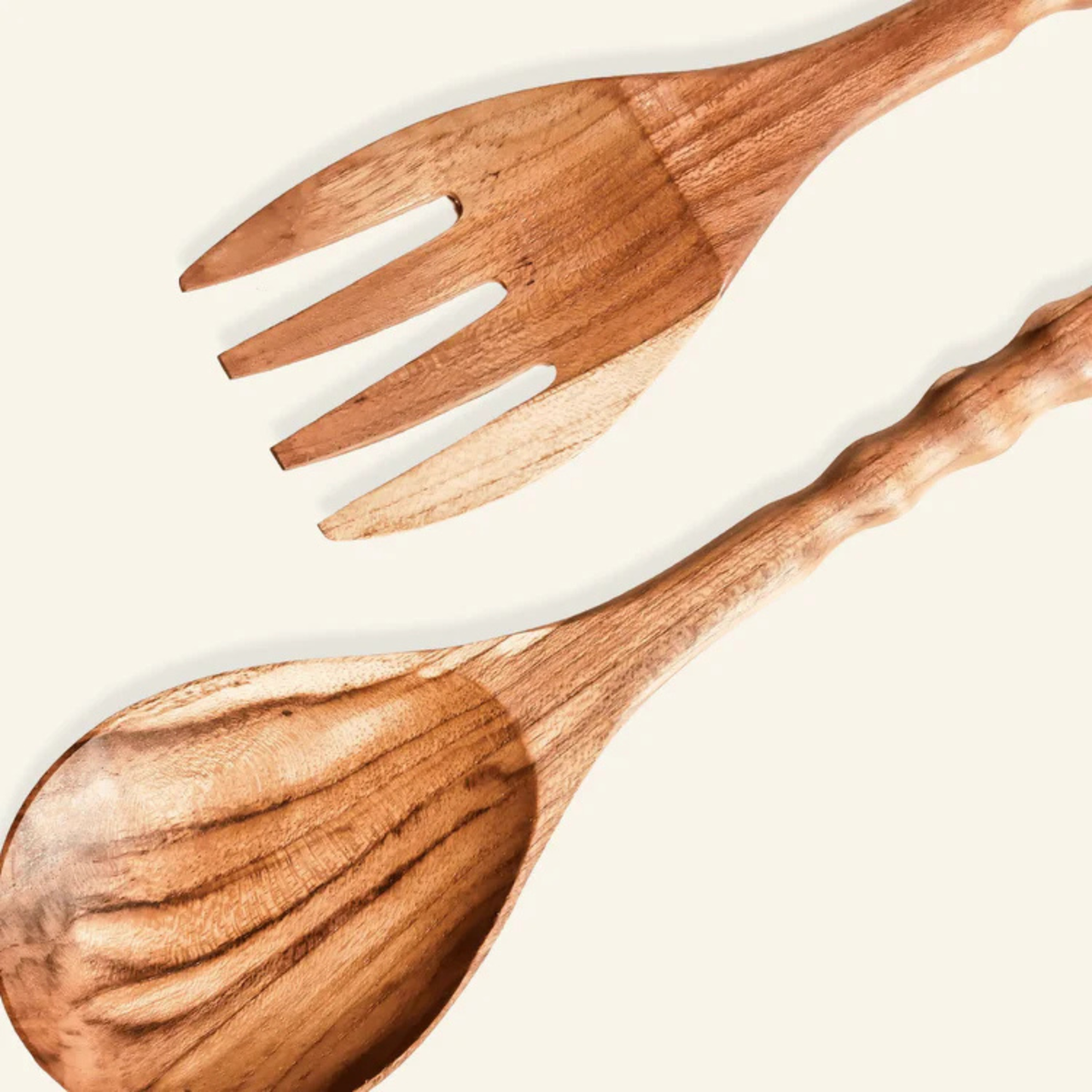 Ensemble fourchette et cuillère à salade en bois de teck - Crusoë 