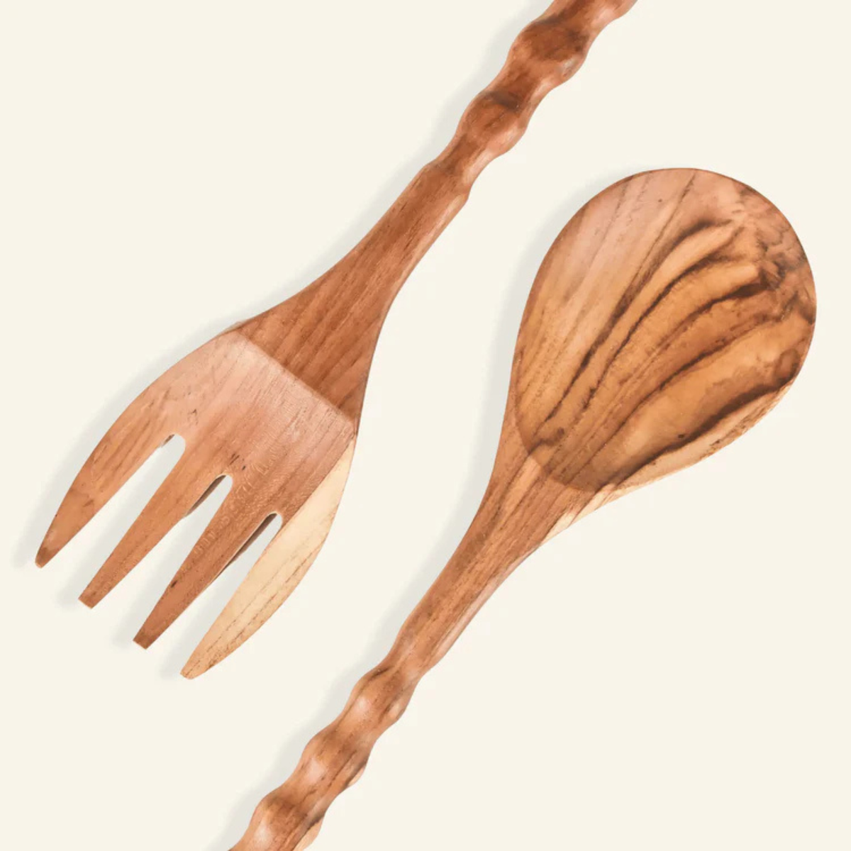 Ensemble fourchette et cuillère à salade en bois de teck - Crusoë 