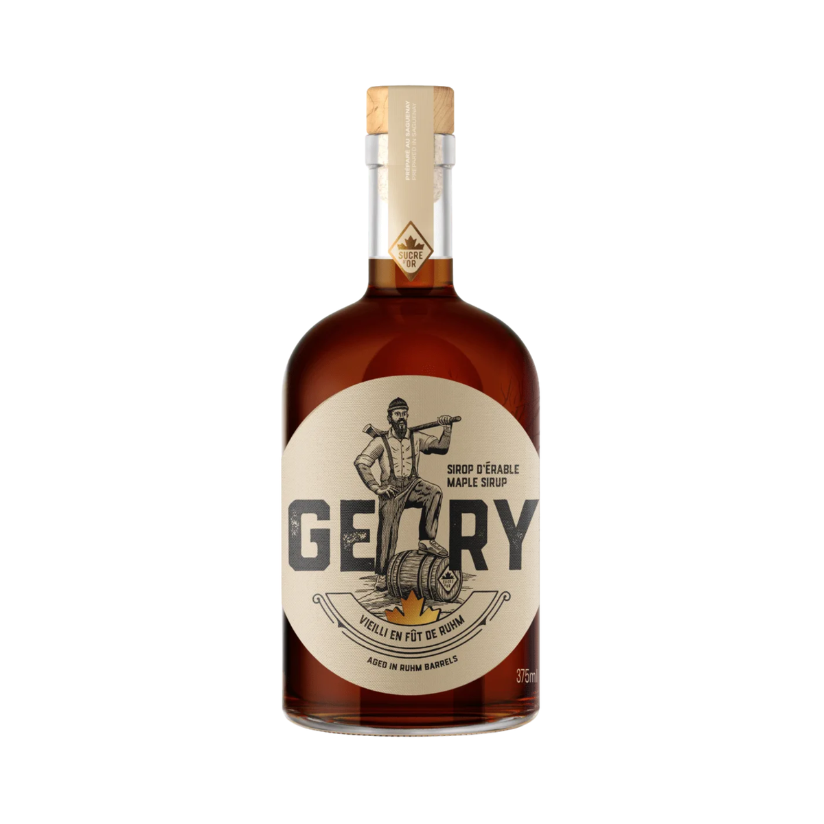 Bouteille de sirop d’érable vieilli en fût de rhum Gerry 375 ml – Sucre d'Or 