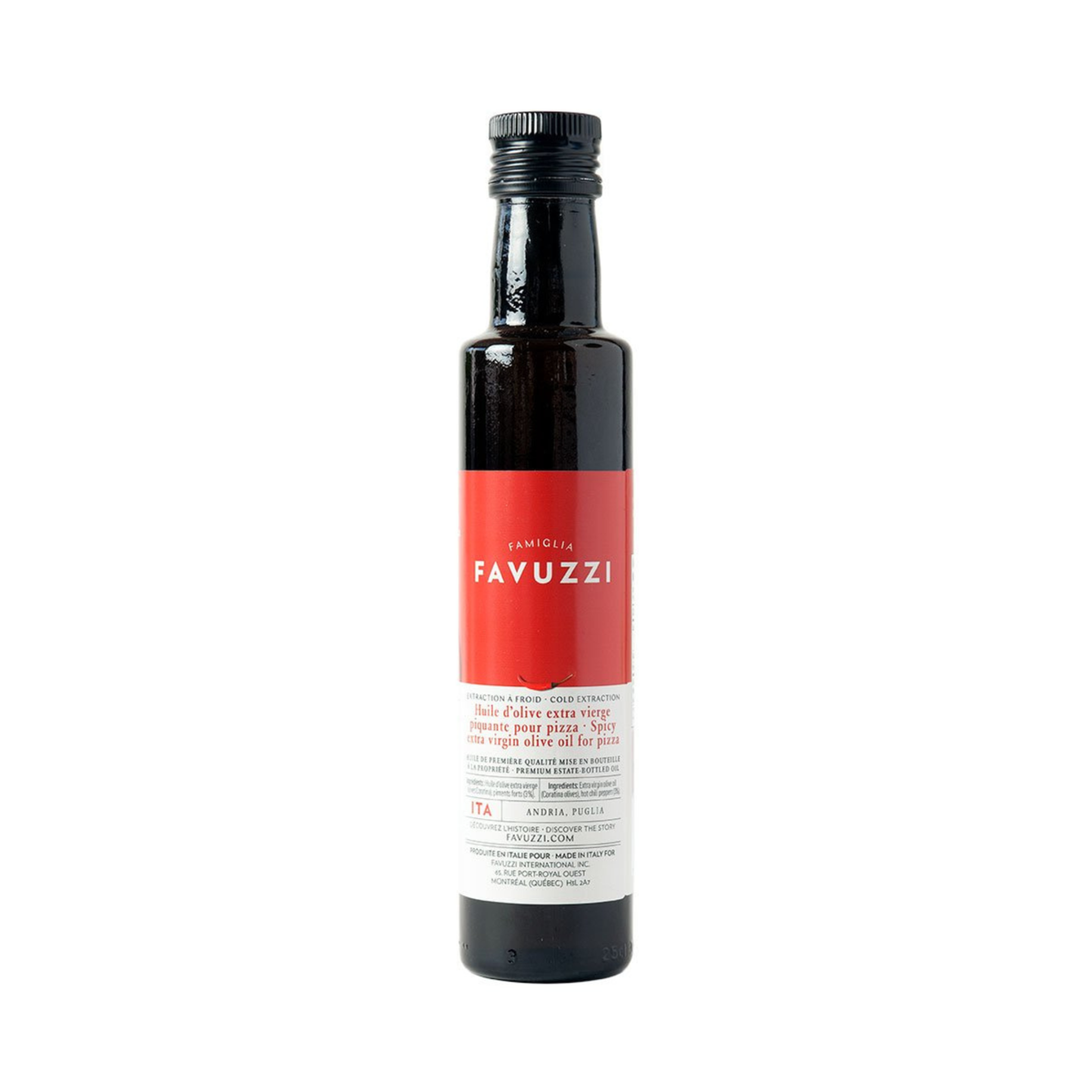 Huile d'olive extra vierge piquante à pizza 250 ml - Favuzzi 