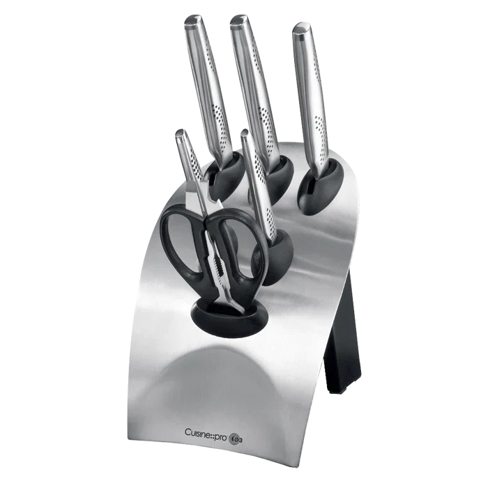 Bloc à couteaux 7 pièces Tora iD3® Cuisine::pro® en acier japonais avec 5 couteaux et ciseaux dans un bloc élégant