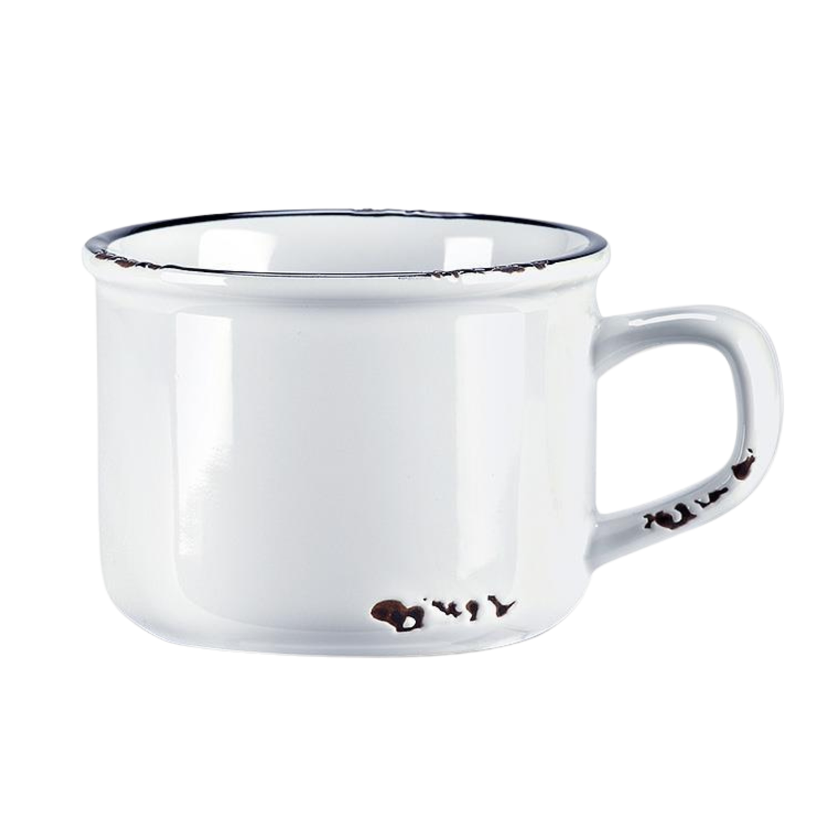 tasse cappuccino effet émail blanc vue complète
