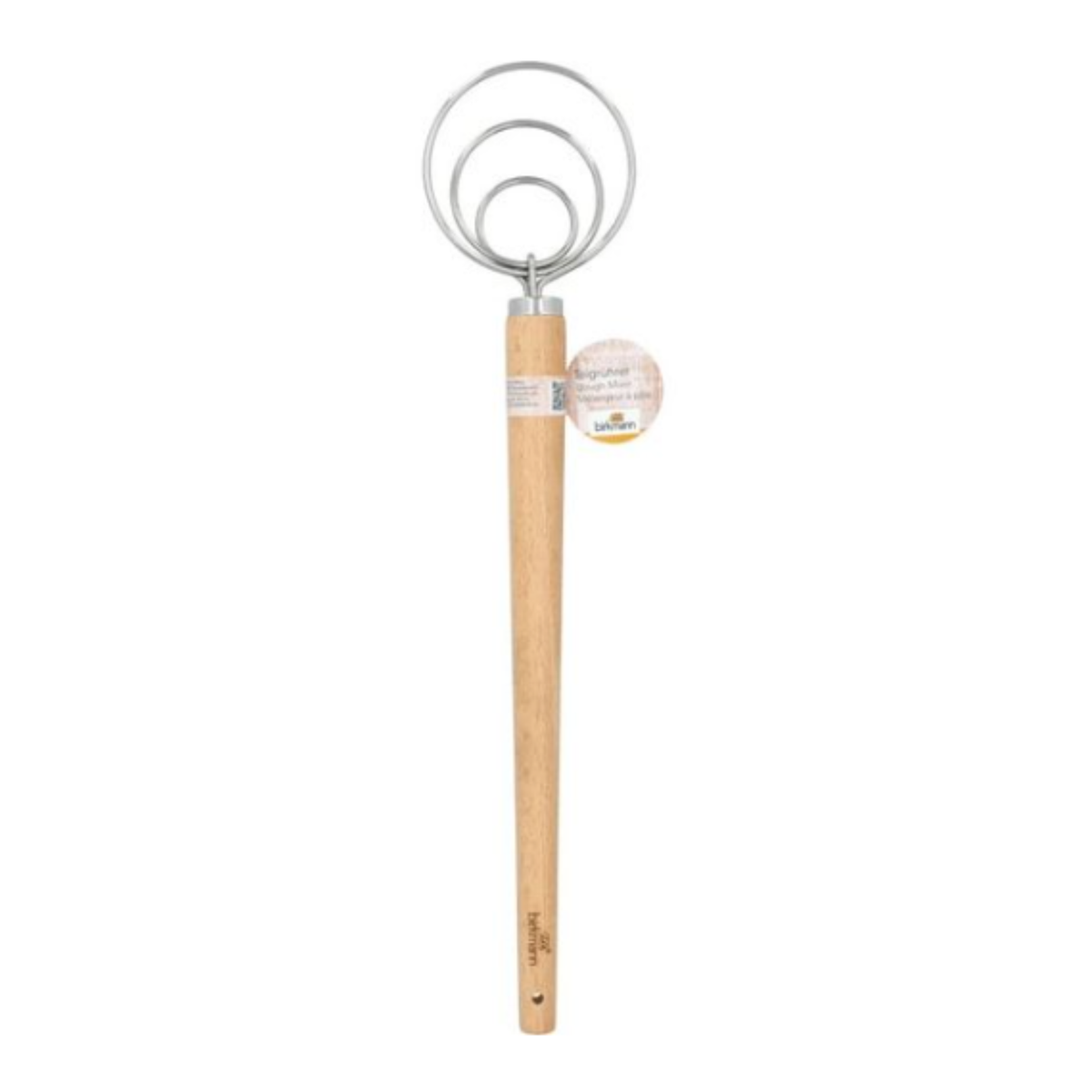 Fouet à pâte danois spiralé 34 cm en acier inoxydable avec manche en bois de hêtre pour mélanger pain, pizza et pâtisserie