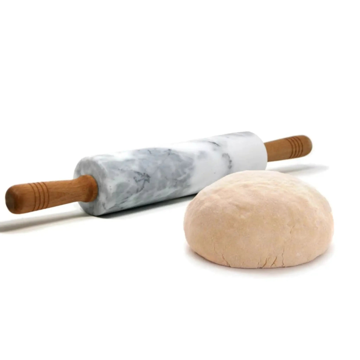 Rouleau à pâte en marbre blanc avec poignées en bois ergonomiques pour une cuisson précise