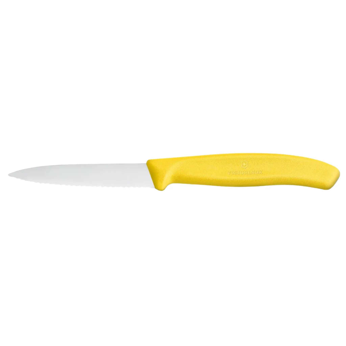 Couteau d’office dentelé Swiss Classic jaune 8 cm avec lame ultratranchante et manche ergonomique Victorinox